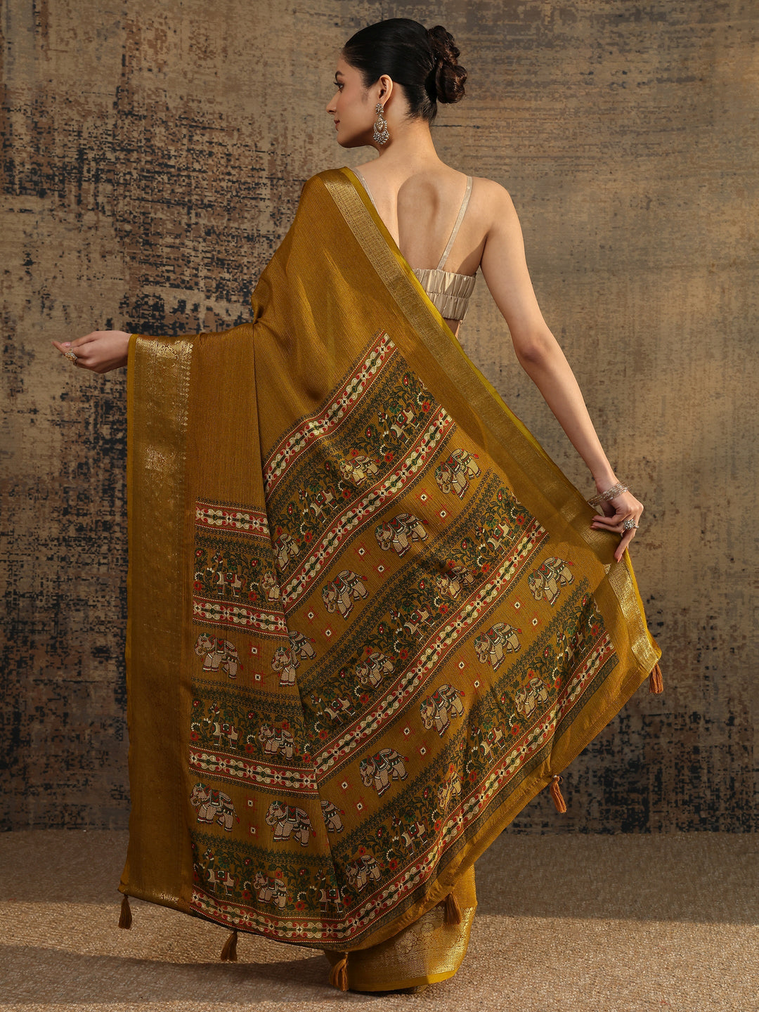  Mustard Solid Silk Blend Saree With Unstitched Blouse Piece 