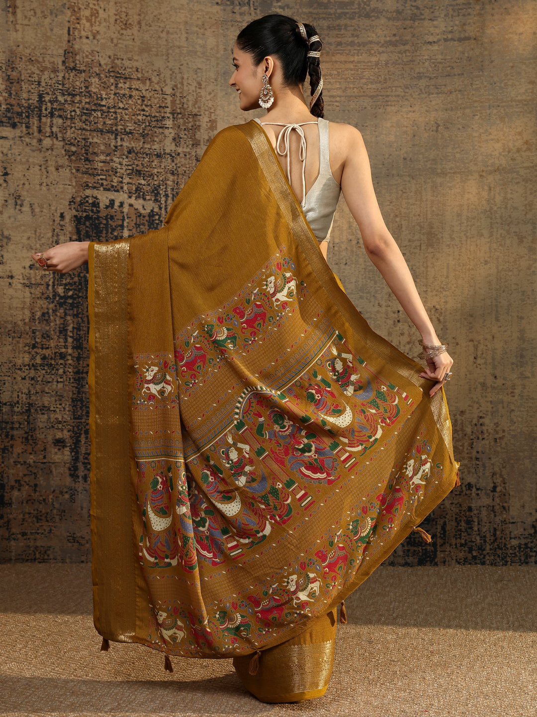  Mustard Solid Silk Blend Saree With Unstitched Blouse Piece 