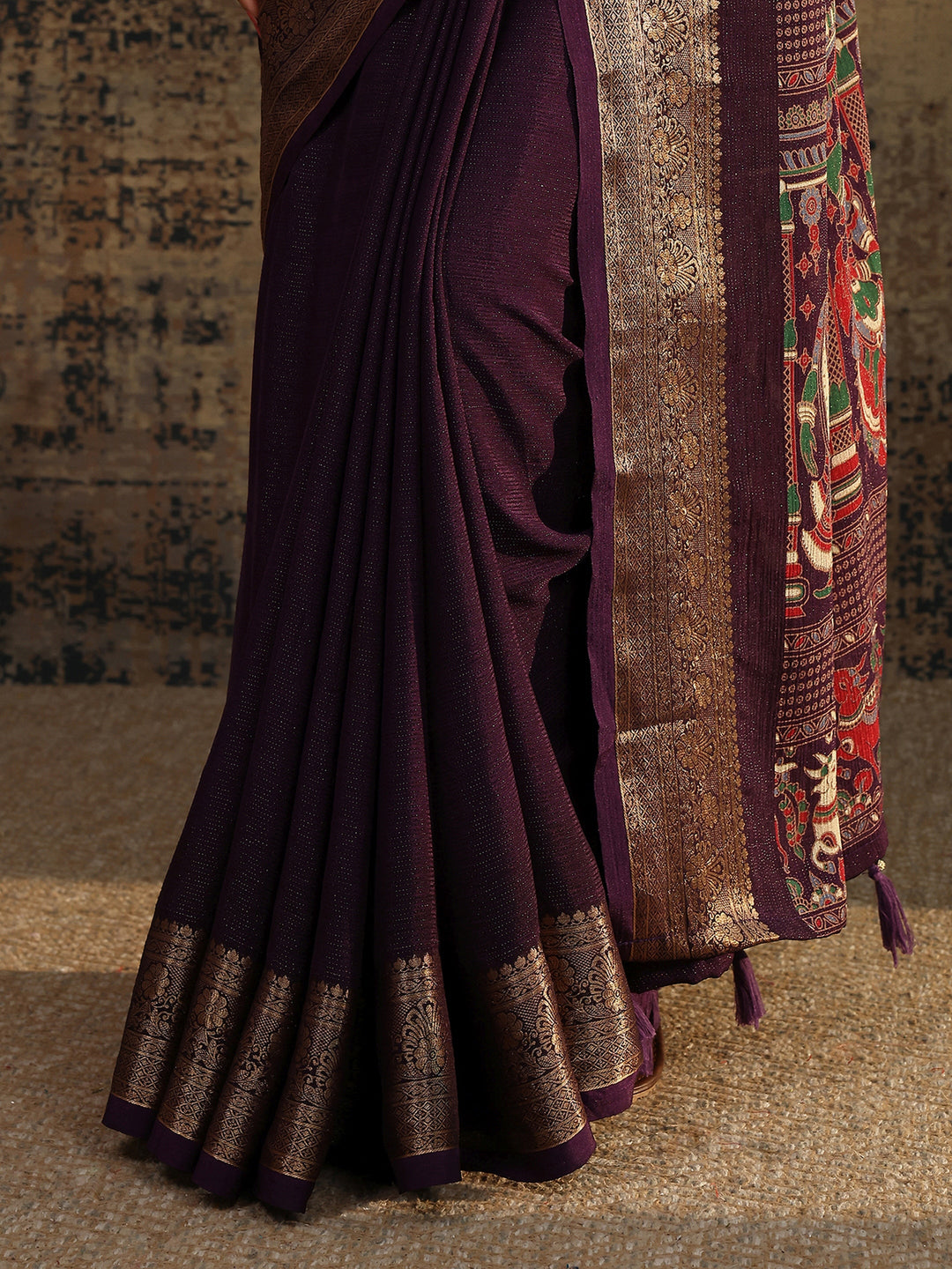  Purple Solid Silk Blend Saree With Unstitched Blouse Piece 