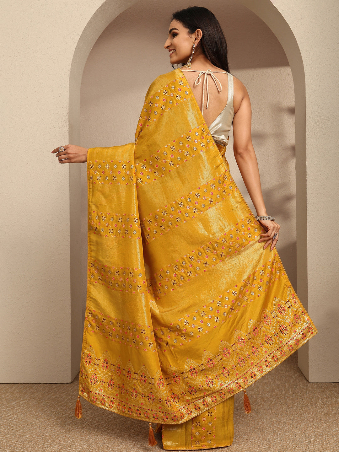  Mustard Woven Design Silk Blend Saree With Unstitched Blouse Piece 