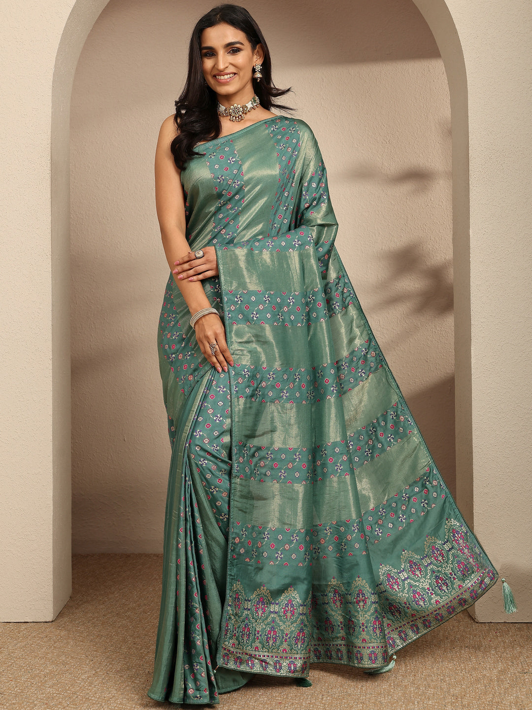  Blue Woven Design Silk Blend Saree With Unstitched Blouse Piece 