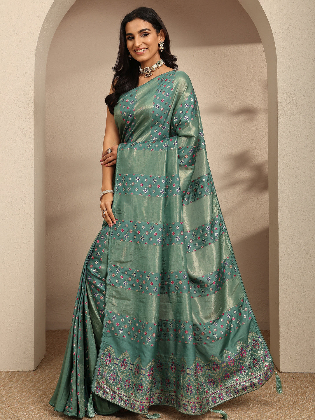  Blue Woven Design Silk Blend Saree With Unstitched Blouse Piece 