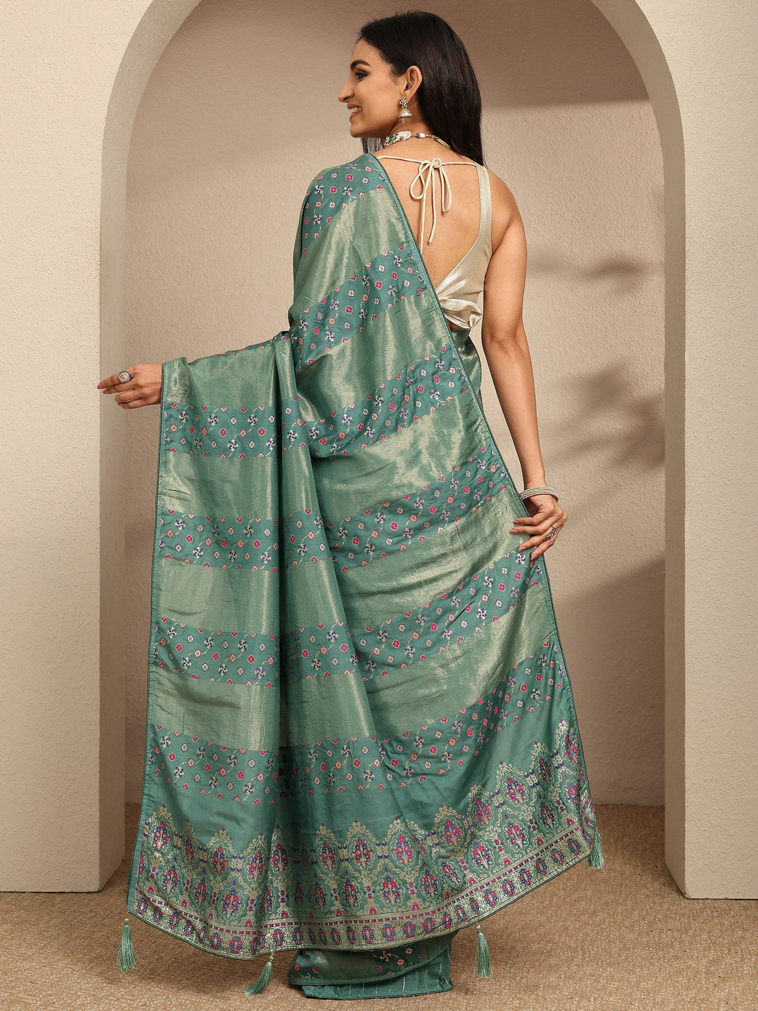  Blue Woven Design Silk Blend Saree With Unstitched Blouse Piece 