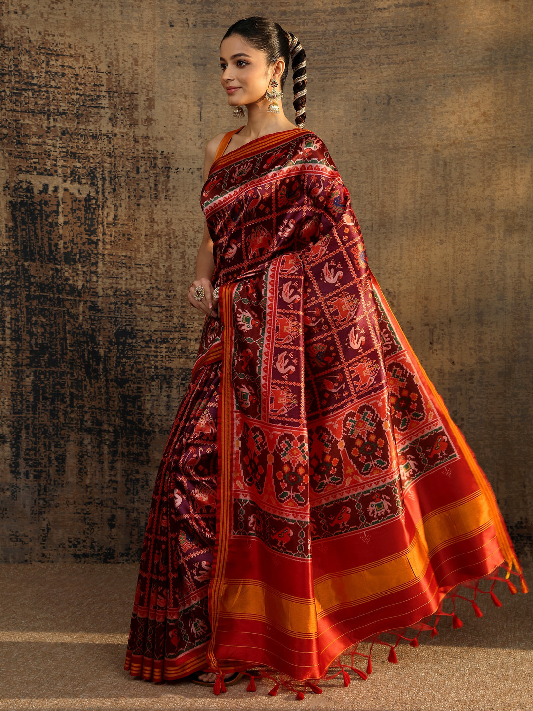 Multi Tribal Printed Silk Saree With Unstitched Blouse Piece 