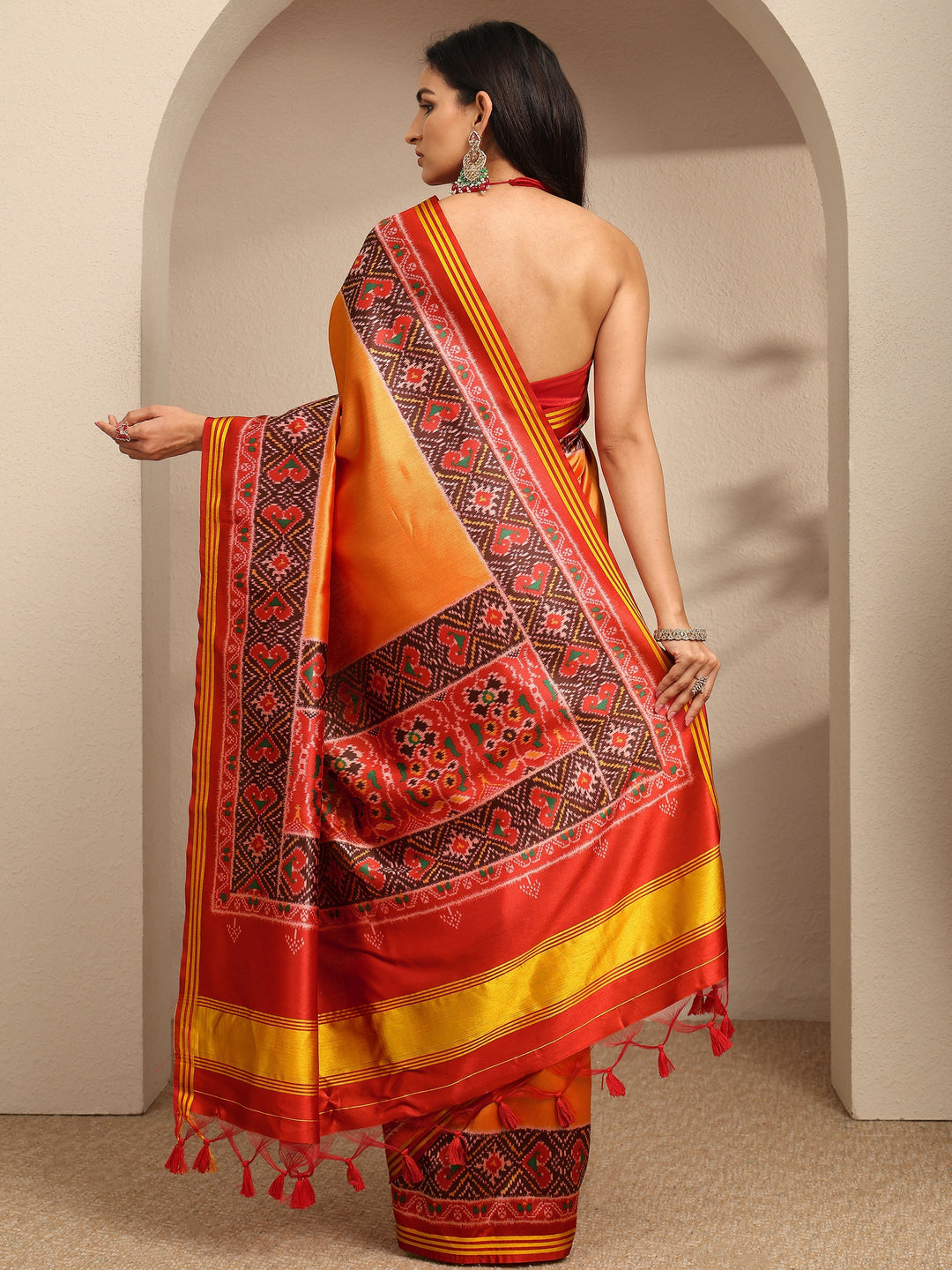  Mustard Solid Silk Saree With Unstitched Blouse Piece 