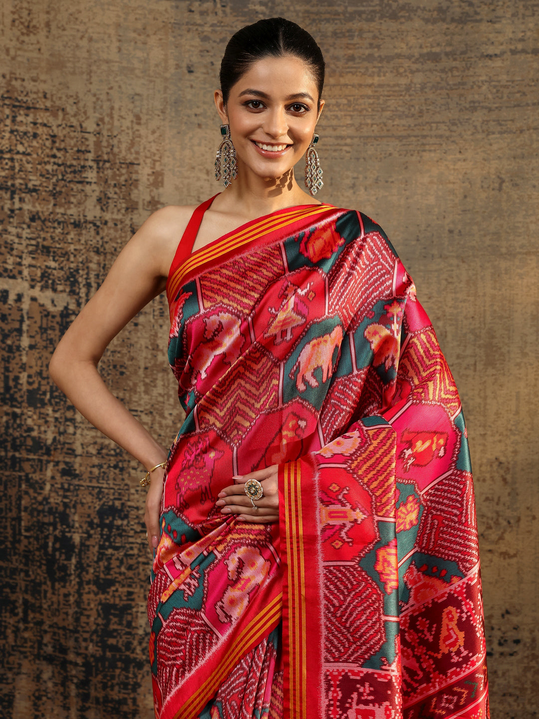  Multi Printed Silk Saree With Unstitched Blouse Piece 