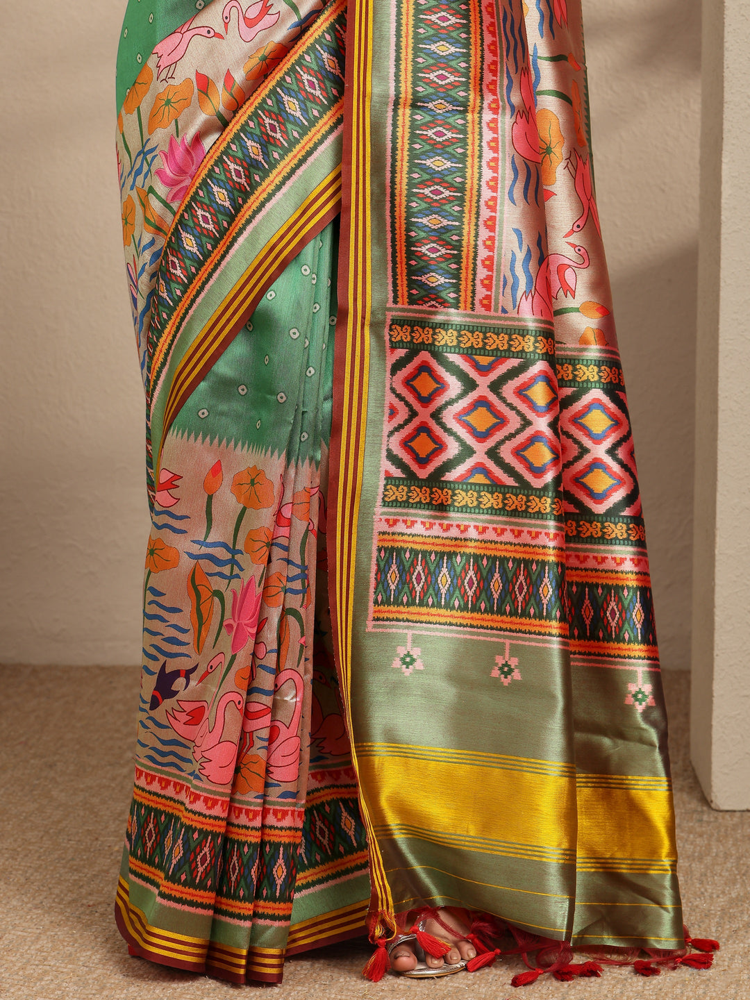  Multi Printed Silk Saree With Unstitched Blouse Piece 