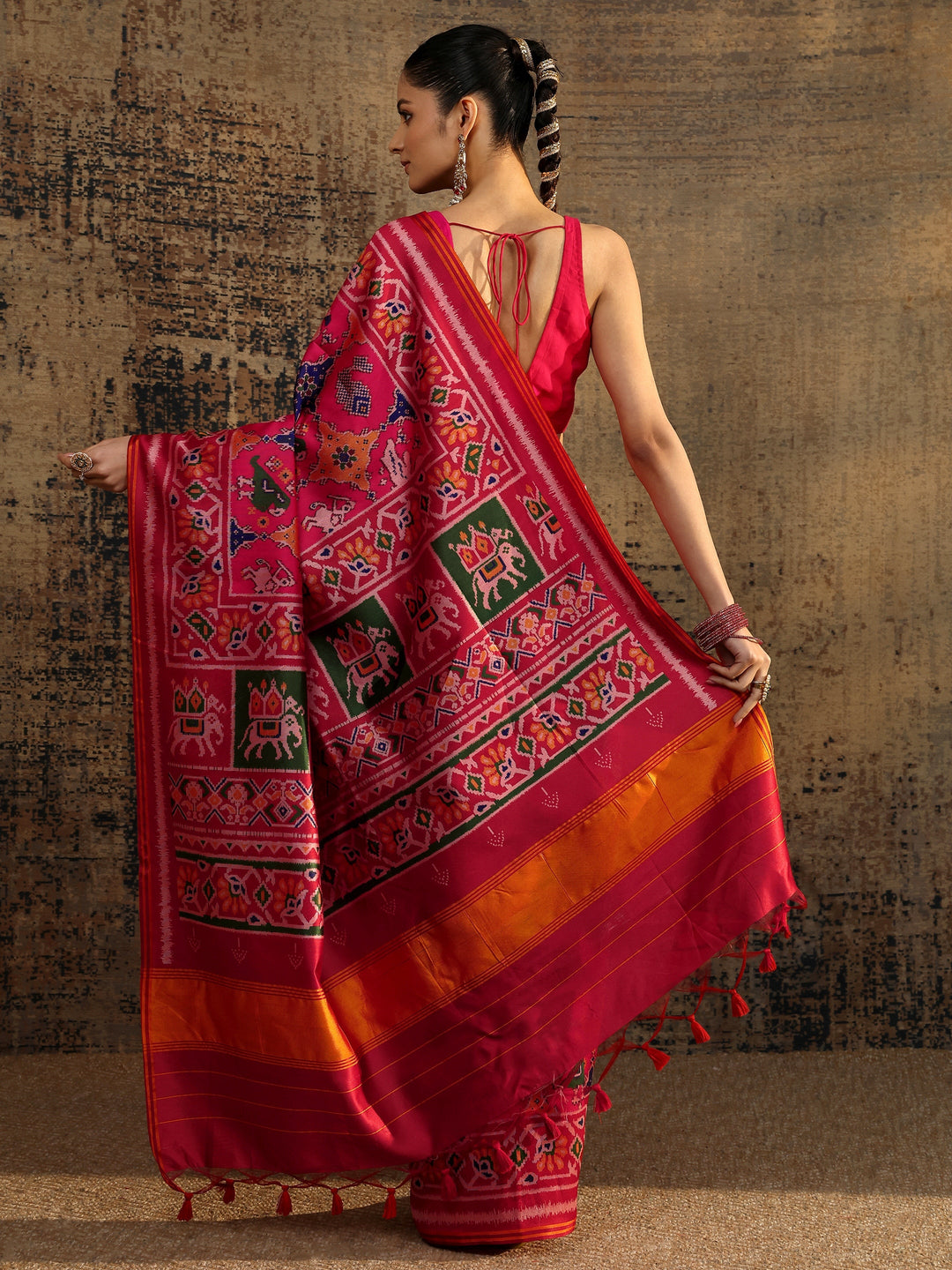 Multi Printed Silk Saree With Unstitched Blouse Piece 