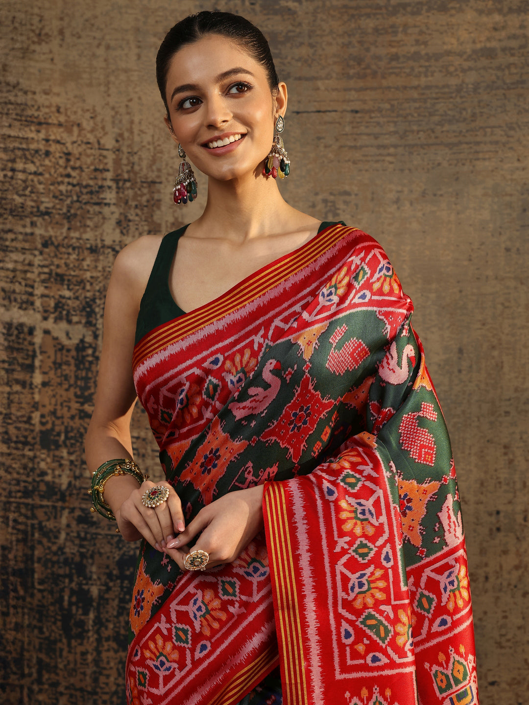  Multi Printed Silk Saree With Unstitched Blouse Piece 