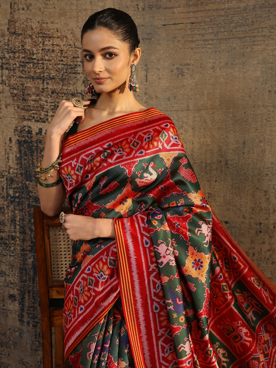  Multi Printed Silk Saree With Unstitched Blouse Piece 