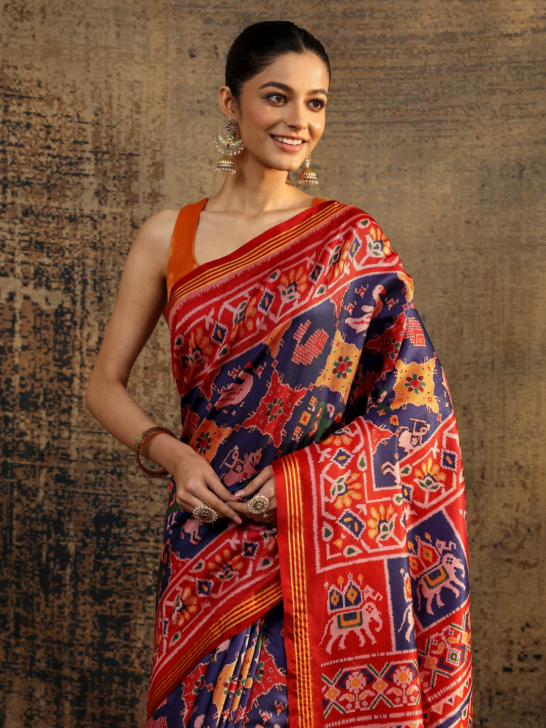  Multi Printed Silk Saree With Unstitched Blouse Piece 
