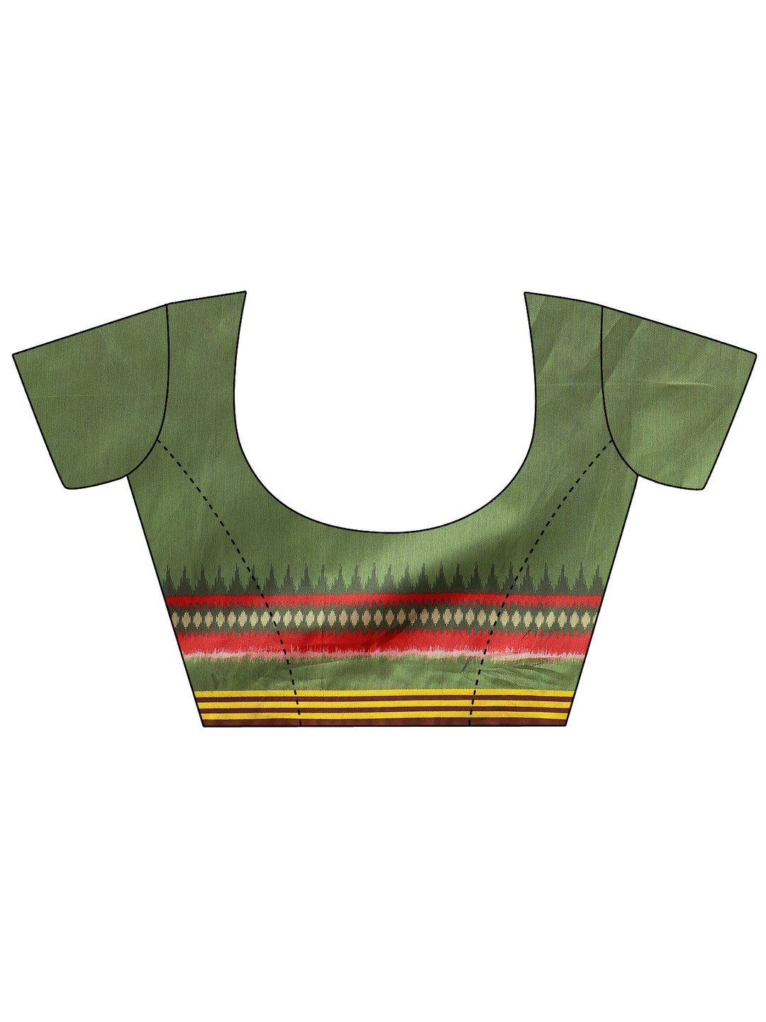  Green Printed Silk Saree With Unstitched Blouse Piece 
