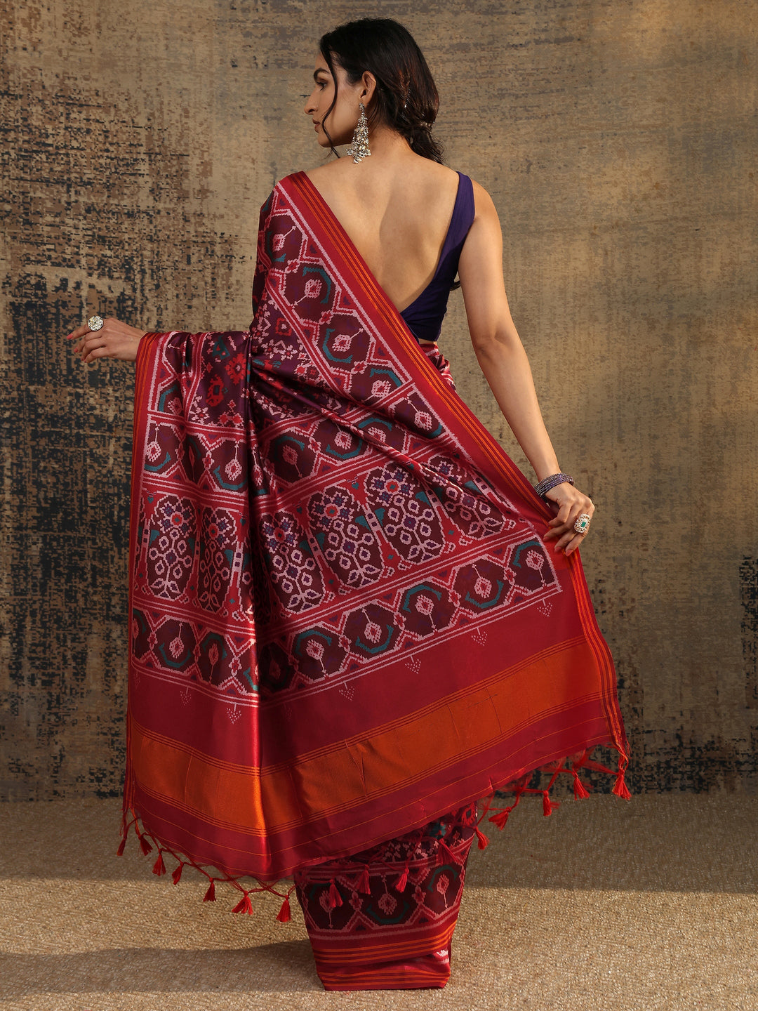  Purple Printed Silk Saree With Unstitched Blouse Piece 