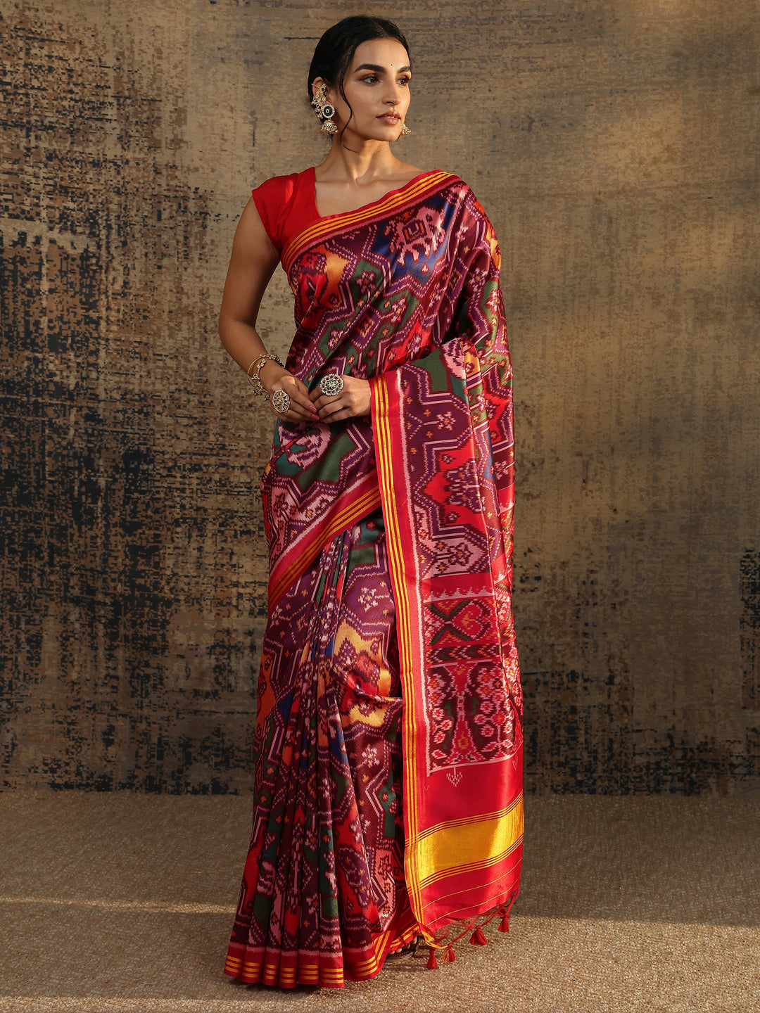  Multi Printed Silk Saree With Unstitched Blouse Piece 