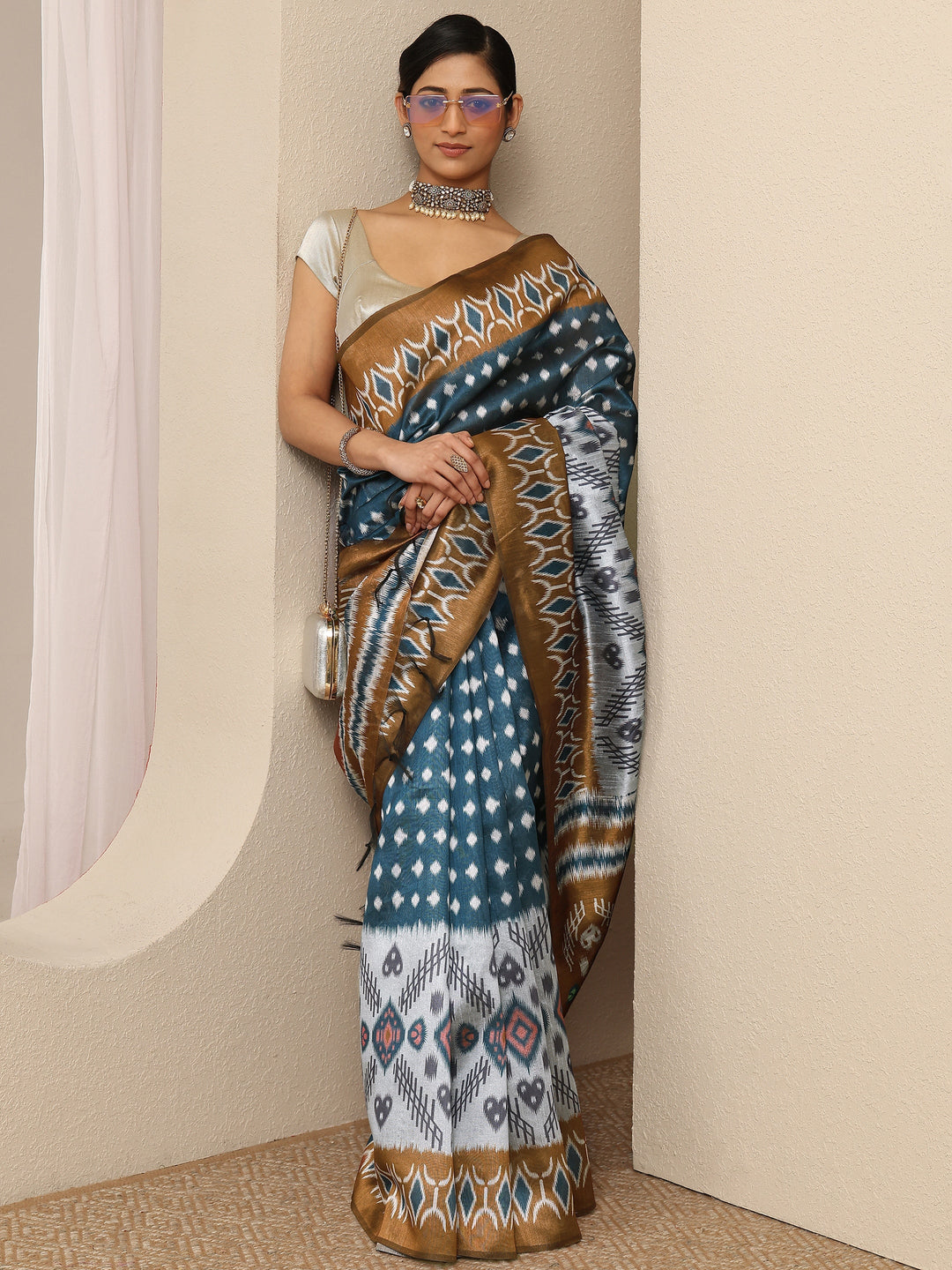  Multi Printed Silk Saree With Unstitched Blouse Piece 