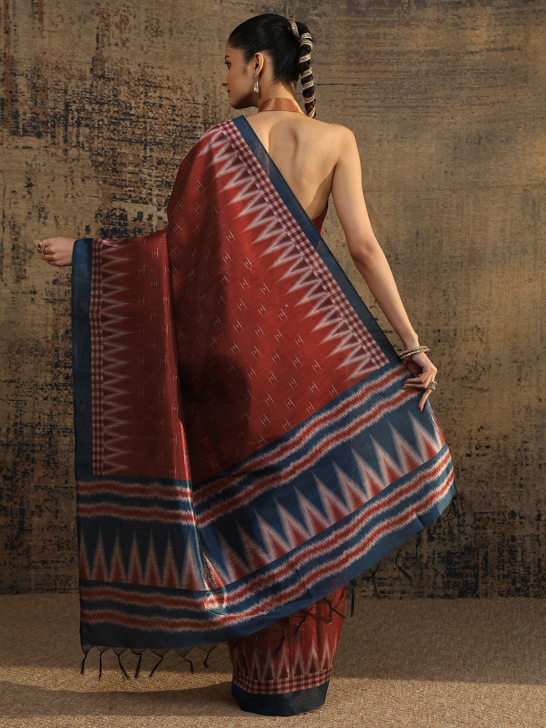  Rust Woven Design Silk Saree With Unstitched Blouse Piece 