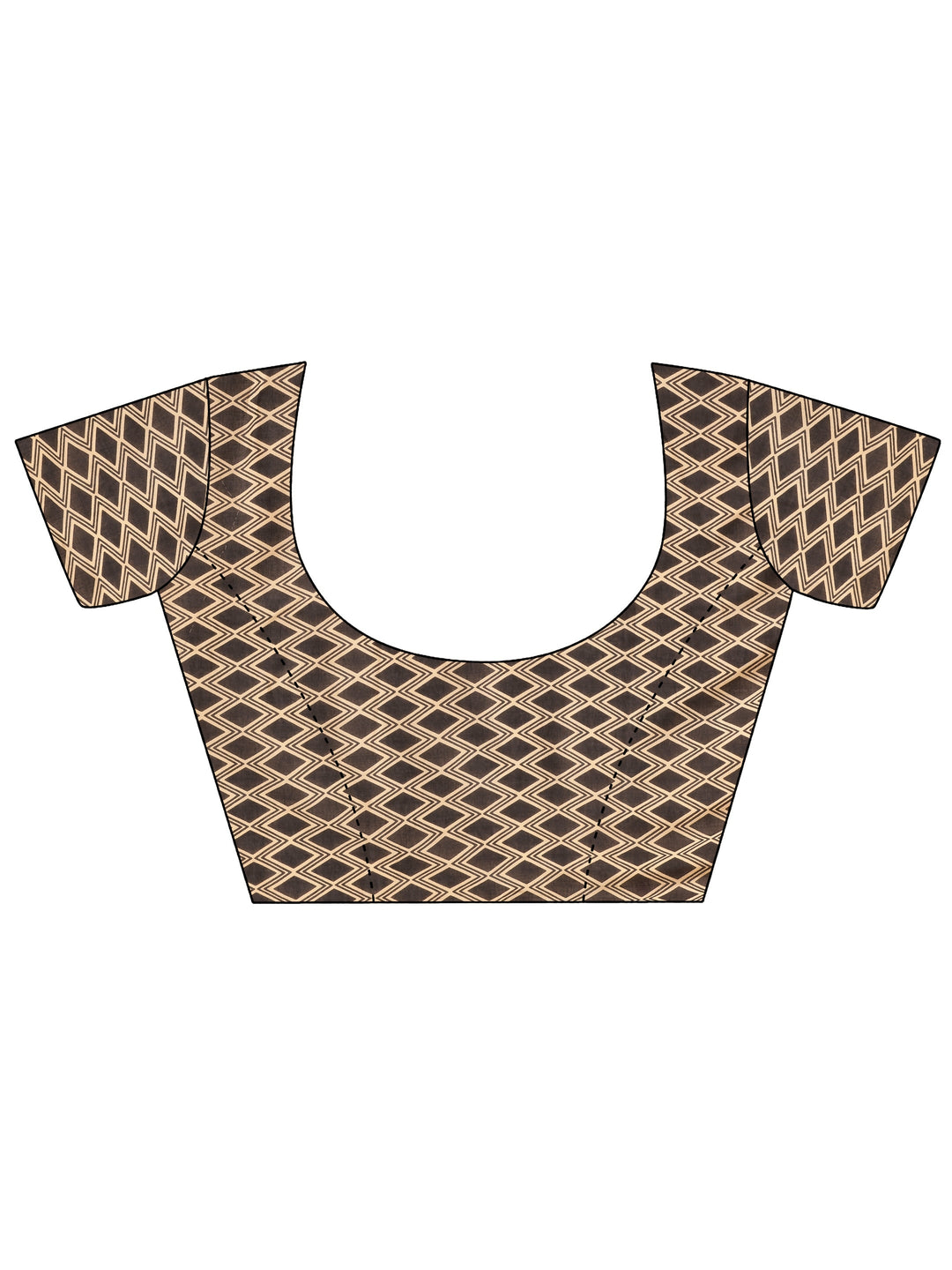  Brown Block Printed Cotton Saree With Unstitched Blouse Piece 