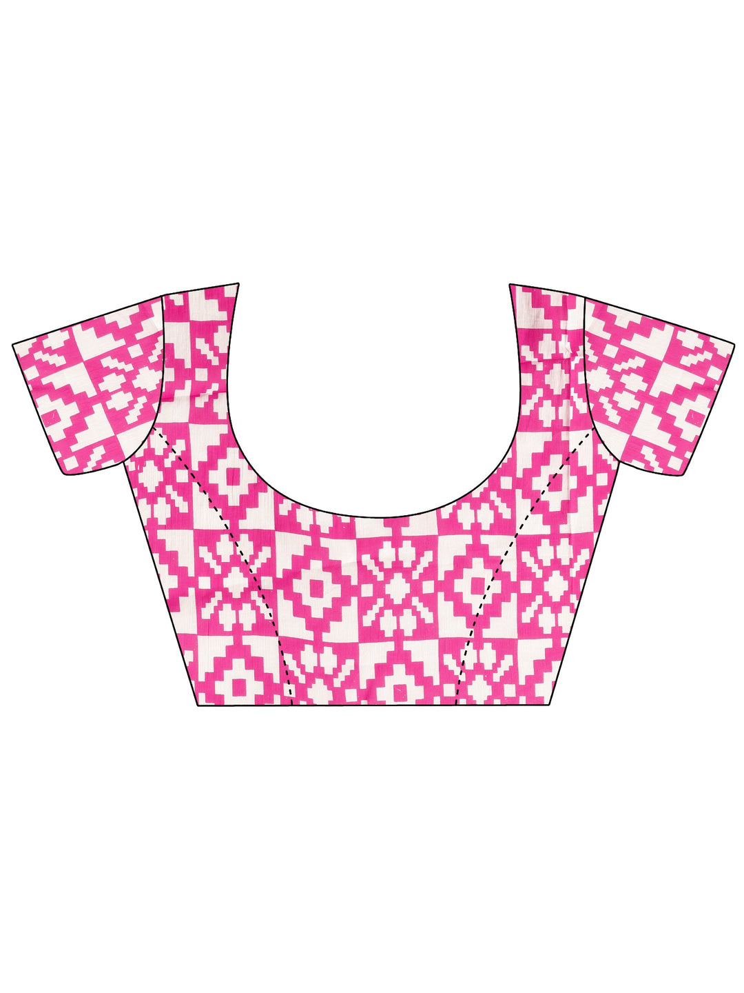  White Abstract Printed Cotton Saree With Unstitched Blouse Piece 