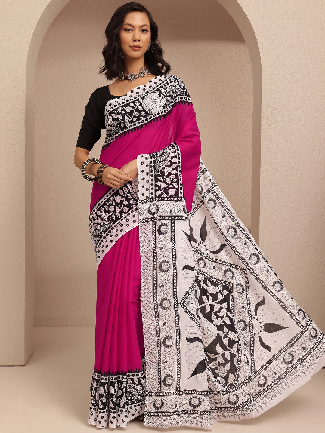  Pink Solid Cotton Saree With Unstitched Blouse Piece 