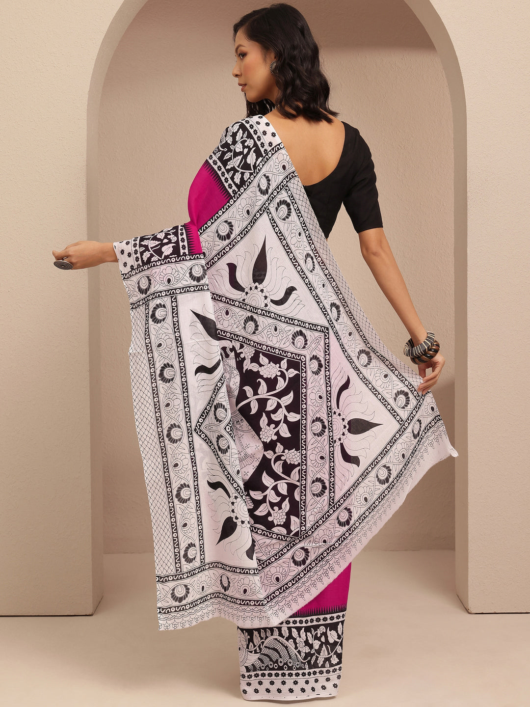  Pink Solid Cotton Saree With Unstitched Blouse Piece 