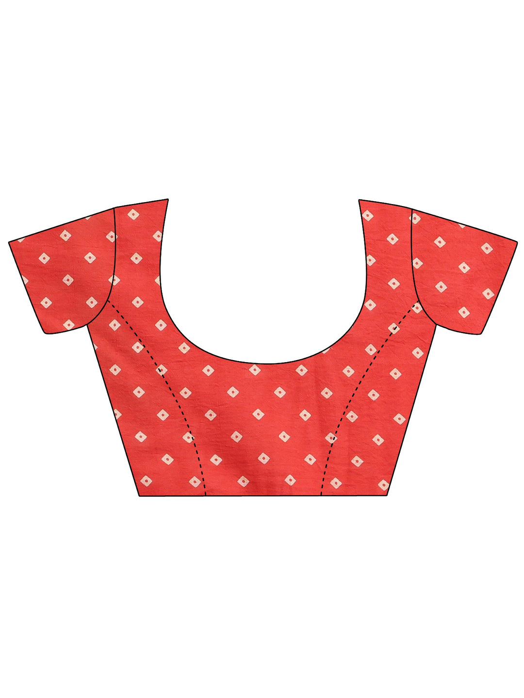  Red Block Printed Cotton Saree With Unstitched Blouse Piece 