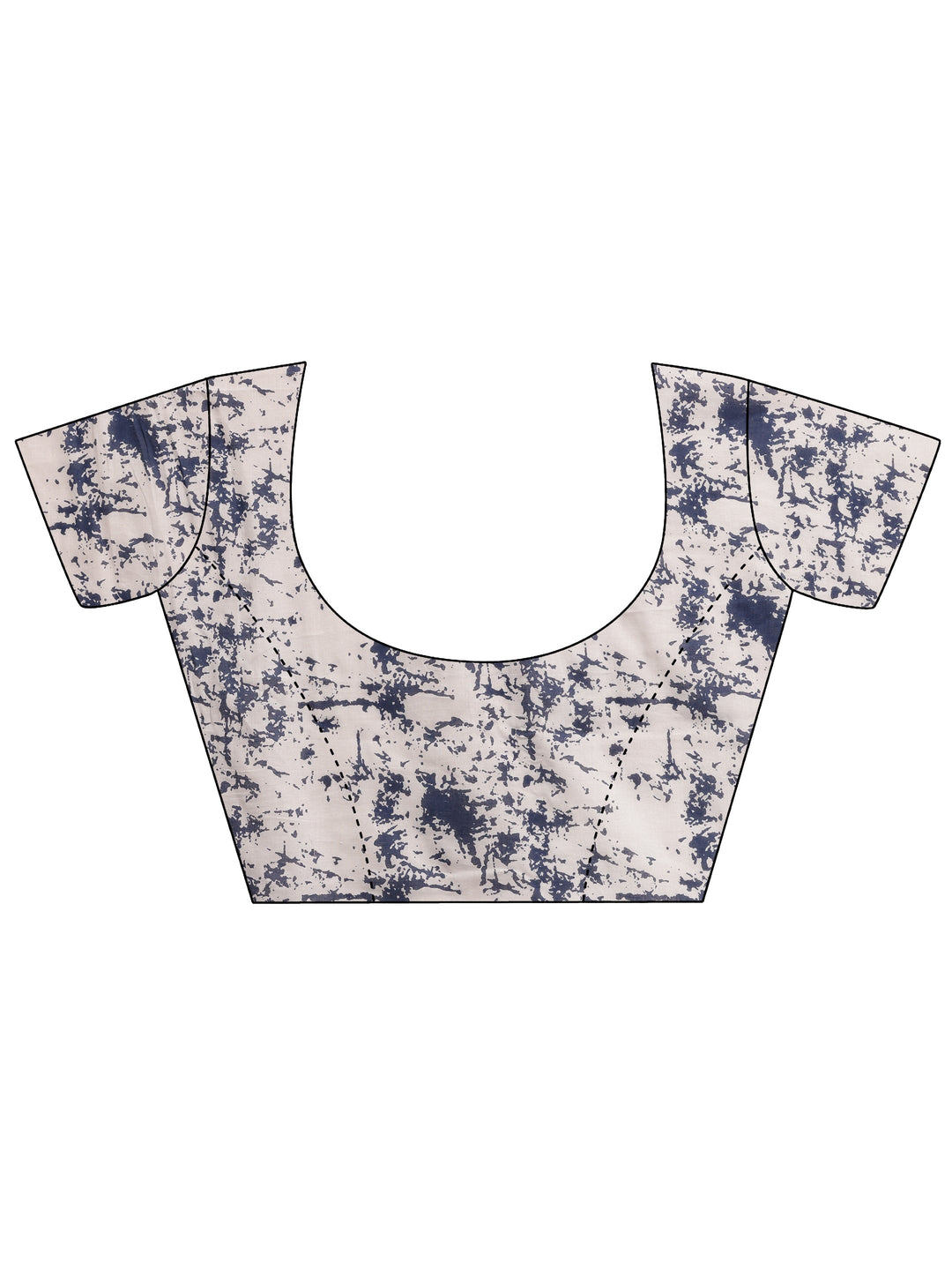  Blue Block Printed Cotton Saree With Unstitched Blouse Piece 