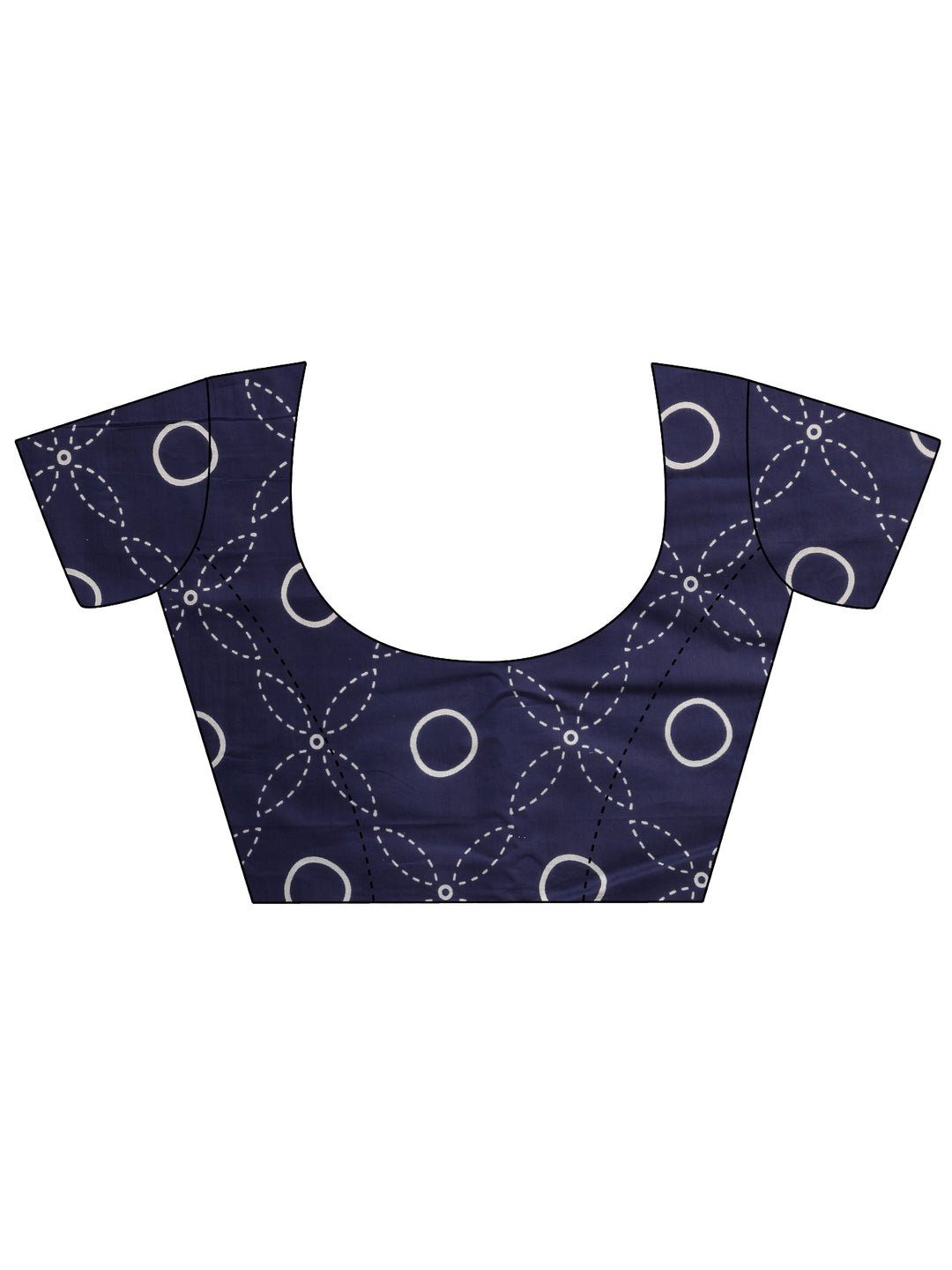  Navy Blue Block Printed Cotton Saree With Unstitched Blouse Piece 