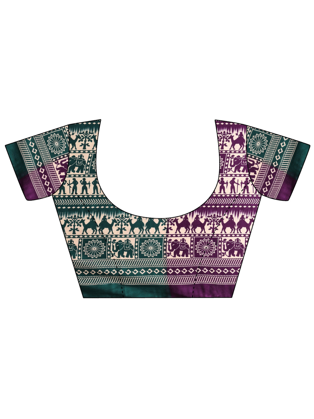  Multi Tribal Printed Silk Blend Saree With Unstitched Blouse Piece 