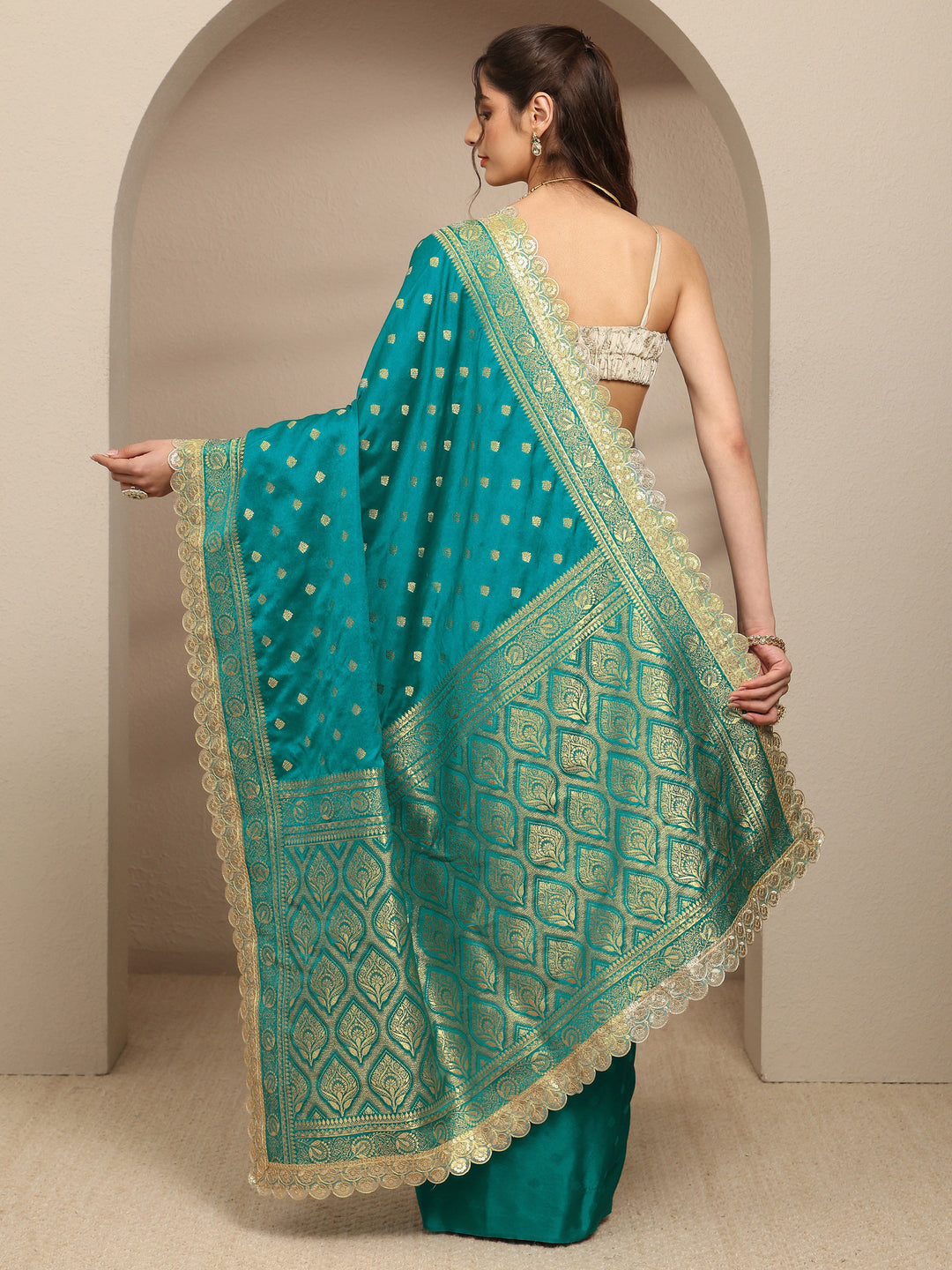  Green Ethnic Motifs Woven Design Silk Blend Saree With Unstitched Blouse Piece 