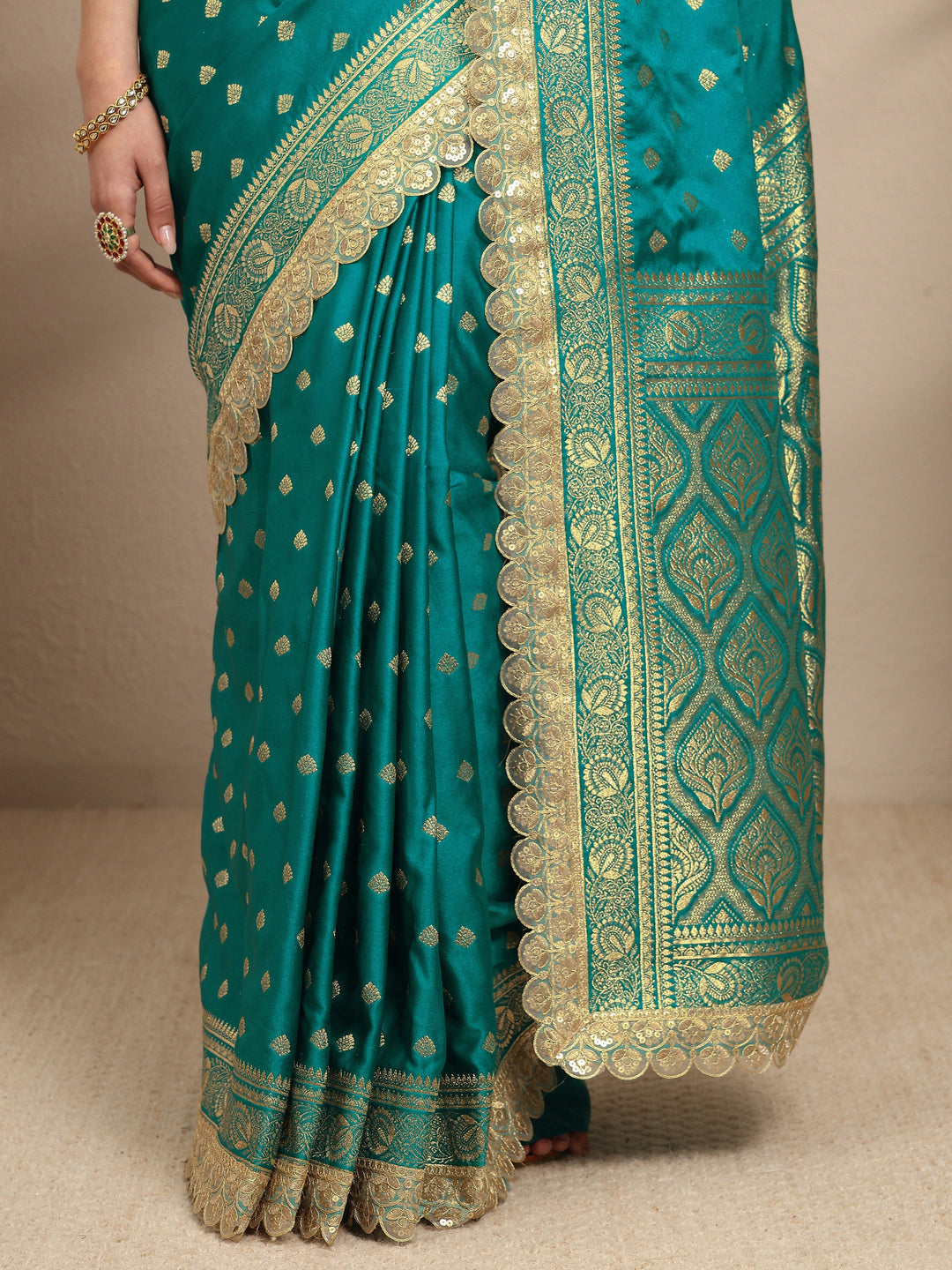 Green Ethnic Motifs Woven Design Silk Blend Saree With Unstitched Blouse Piece 