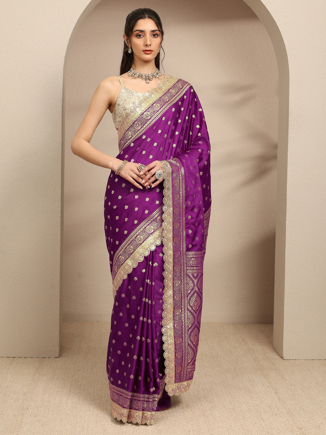  Purple Ethnic Motifs Woven Design Silk Blend Saree With Unstitched Blouse Piece 