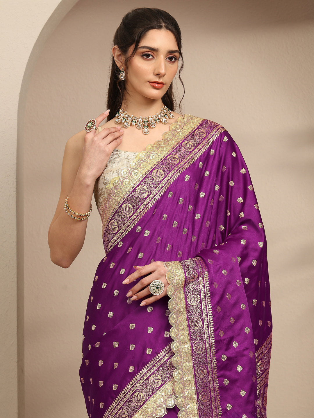  Purple Ethnic Motifs Woven Design Silk Blend Saree With Unstitched Blouse Piece 