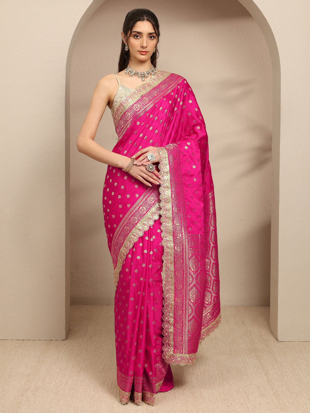  Pink Ethnic Motifs Woven Design Silk Blend Saree With Unstitched Blouse Piece 