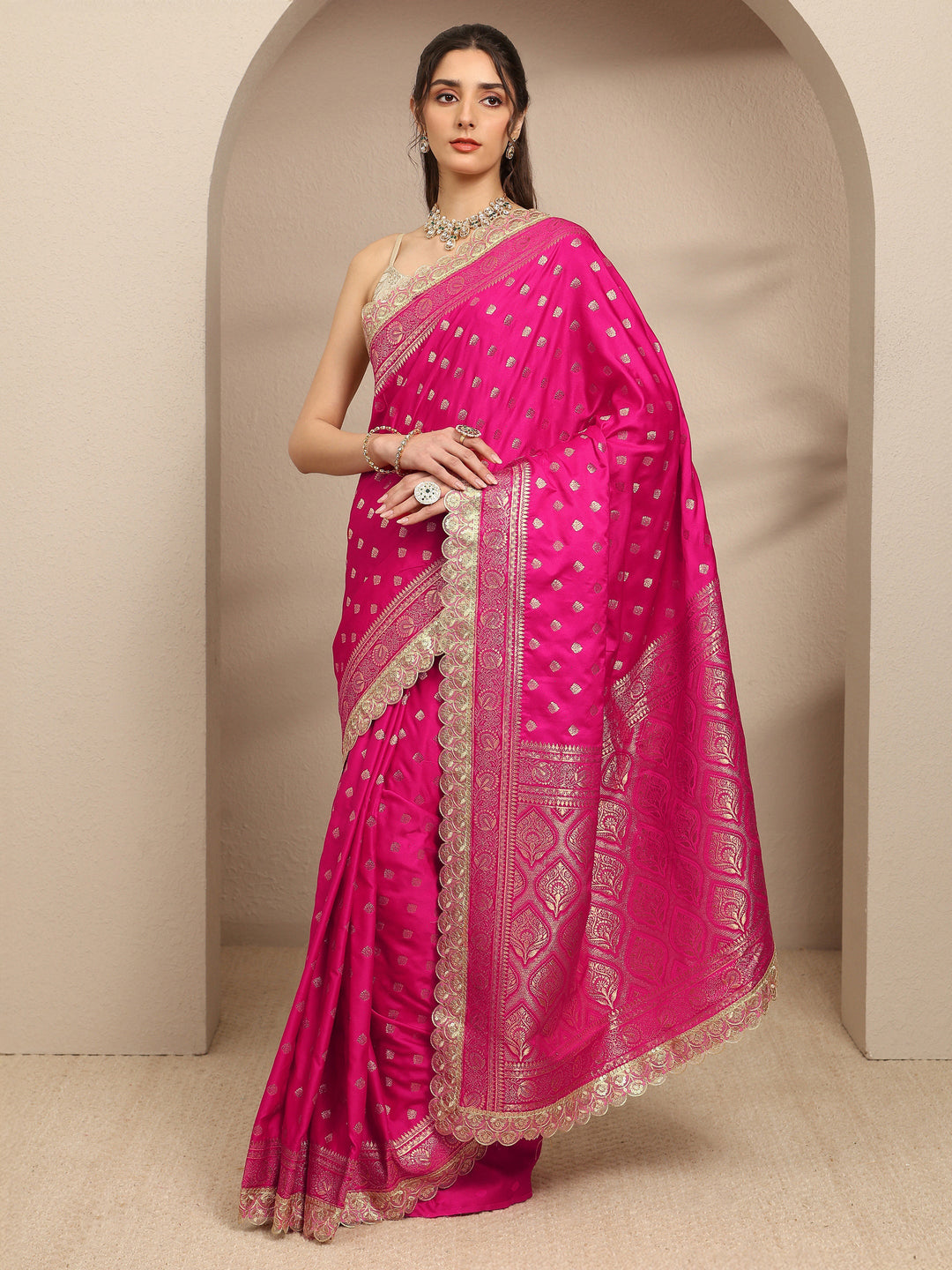  Pink Ethnic Motifs Woven Design Silk Blend Saree With Unstitched Blouse Piece 