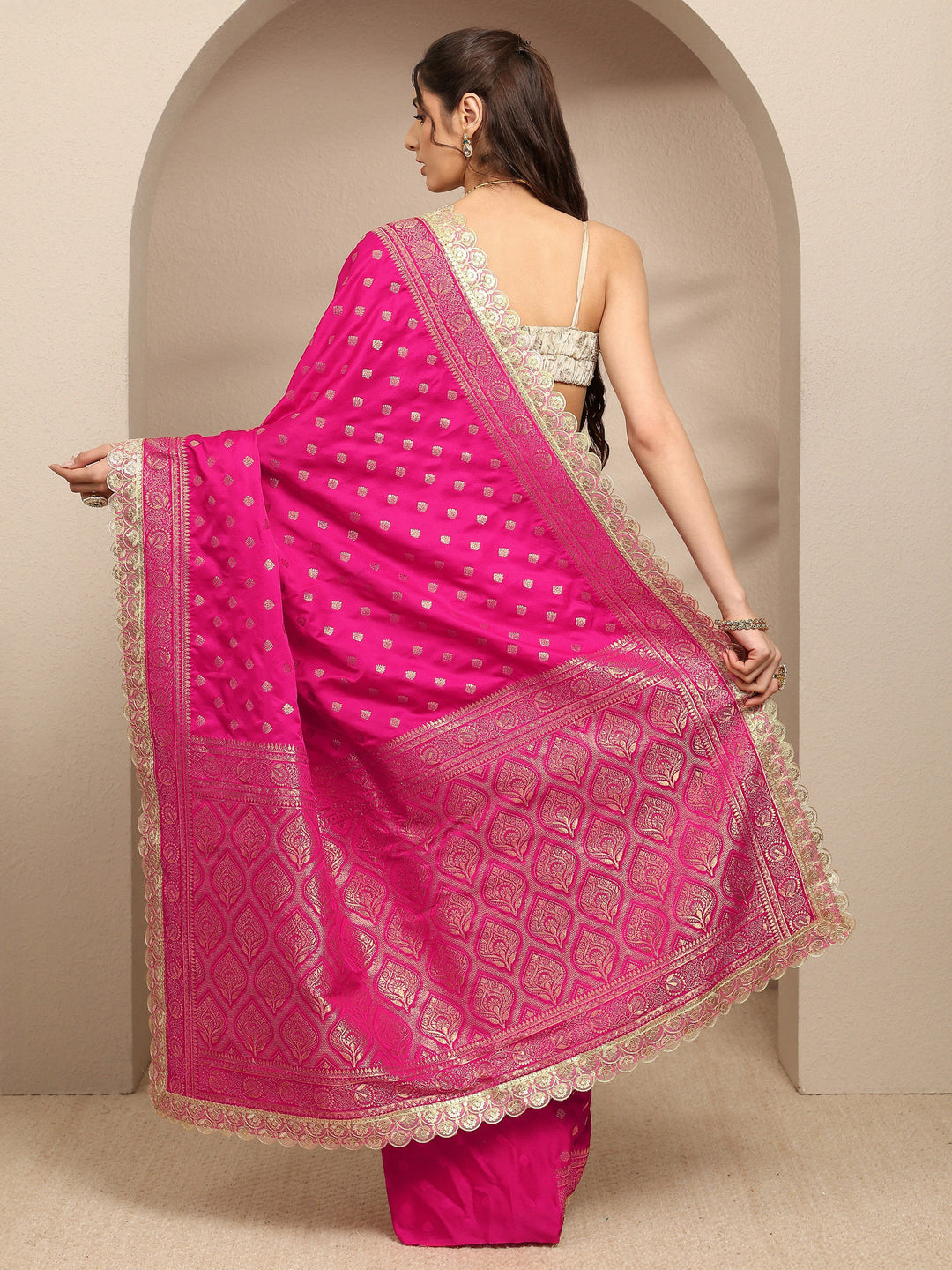  Pink Ethnic Motifs Woven Design Silk Blend Saree With Unstitched Blouse Piece 