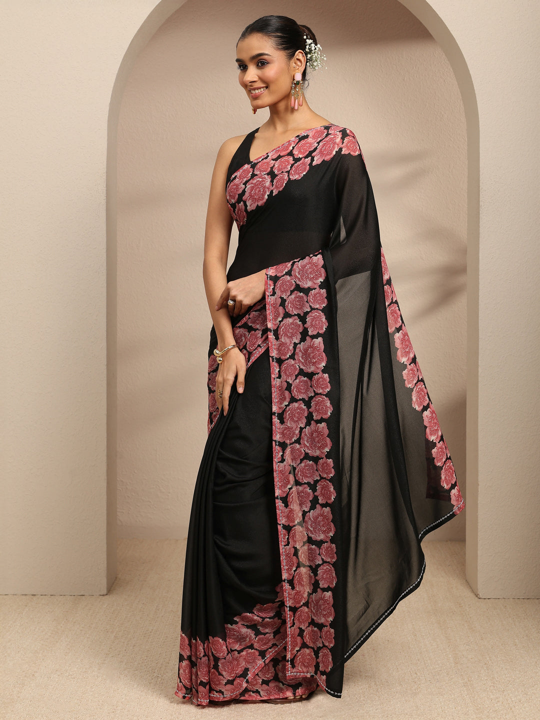 Black Ombre Solid Silk Blend Saree With Unstitched Blouse Piece 