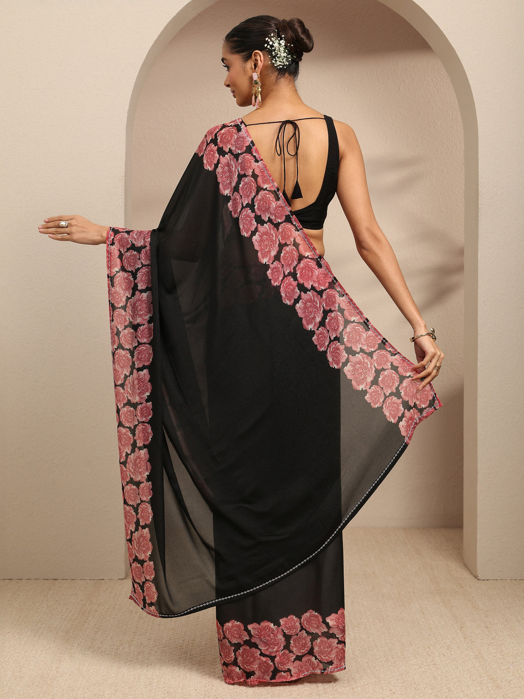  Black Ombre Solid Silk Blend Saree With Unstitched Blouse Piece 
