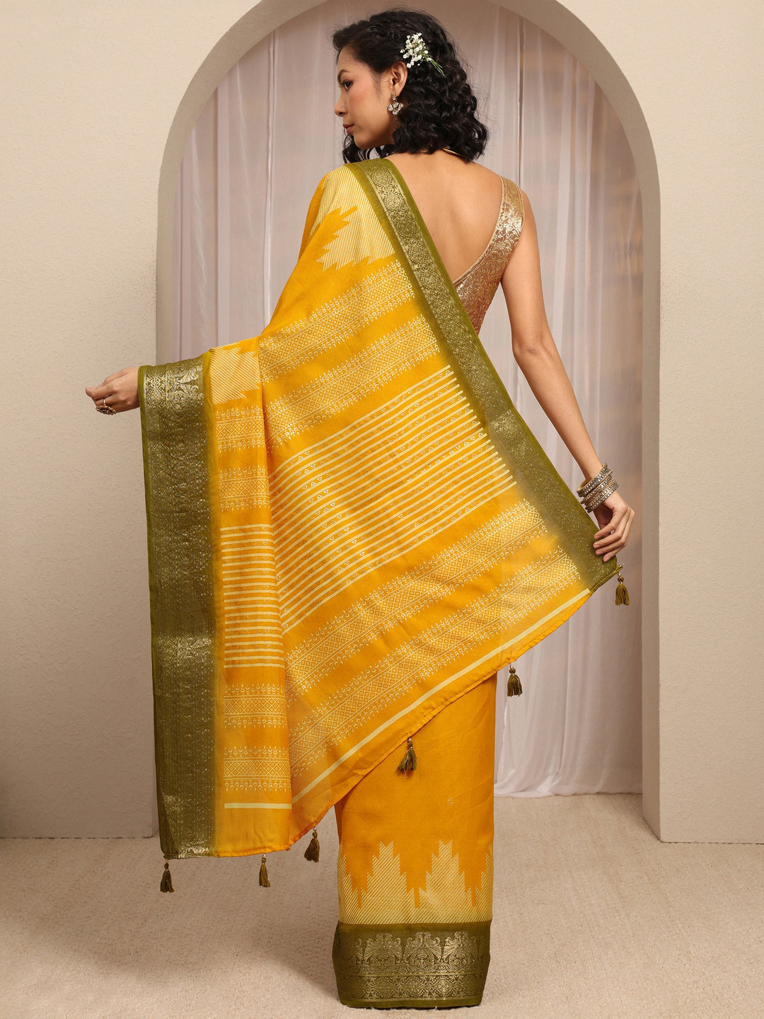  Mustard Woven Design Silk Blend Saree With Unstitched Blouse Piece 