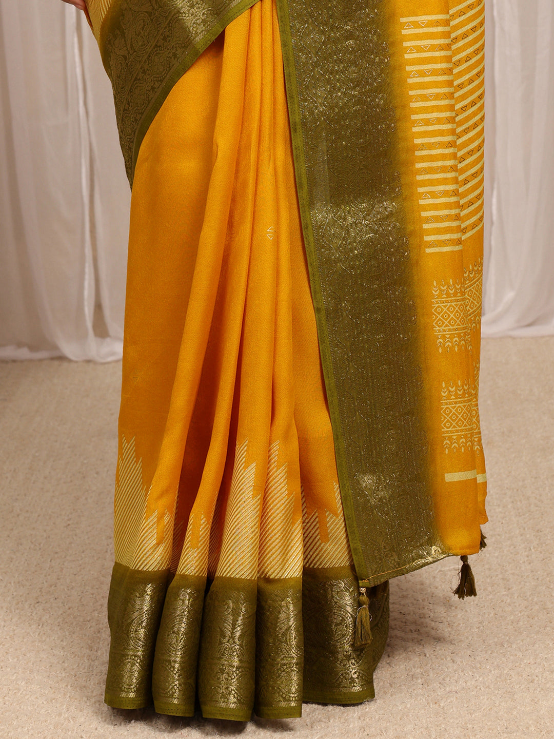  Mustard Woven Design Silk Blend Saree With Unstitched Blouse Piece 