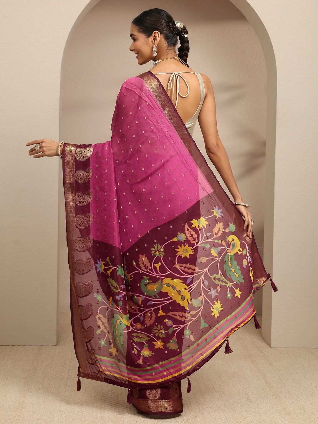  Pink Paisley Woven Design Silk Blend Saree With Unstitched Blouse Piece 