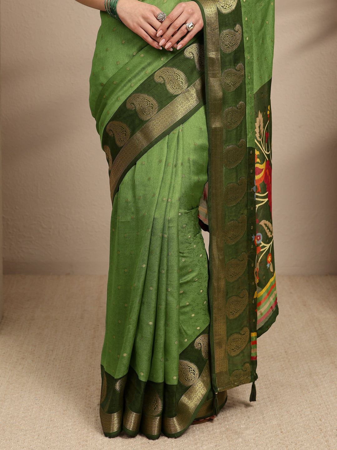  Green Paisley Woven Design Silk Blend Saree With Unstitched Blouse Piece 