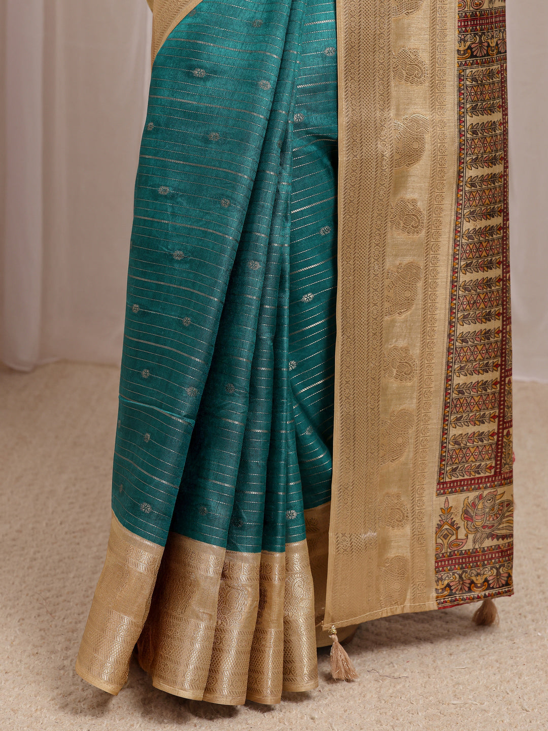  Green Ethnic Motif Woven Design Silk Blend Saree With Unstitched Blouse Piece 