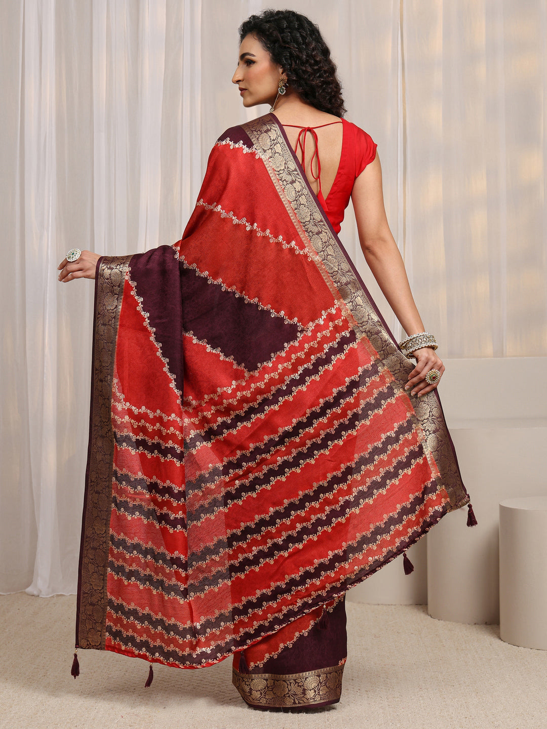  Multi-Coloured Woven Design Silk Blend Saree 
With Unstitched Blouse Piece 