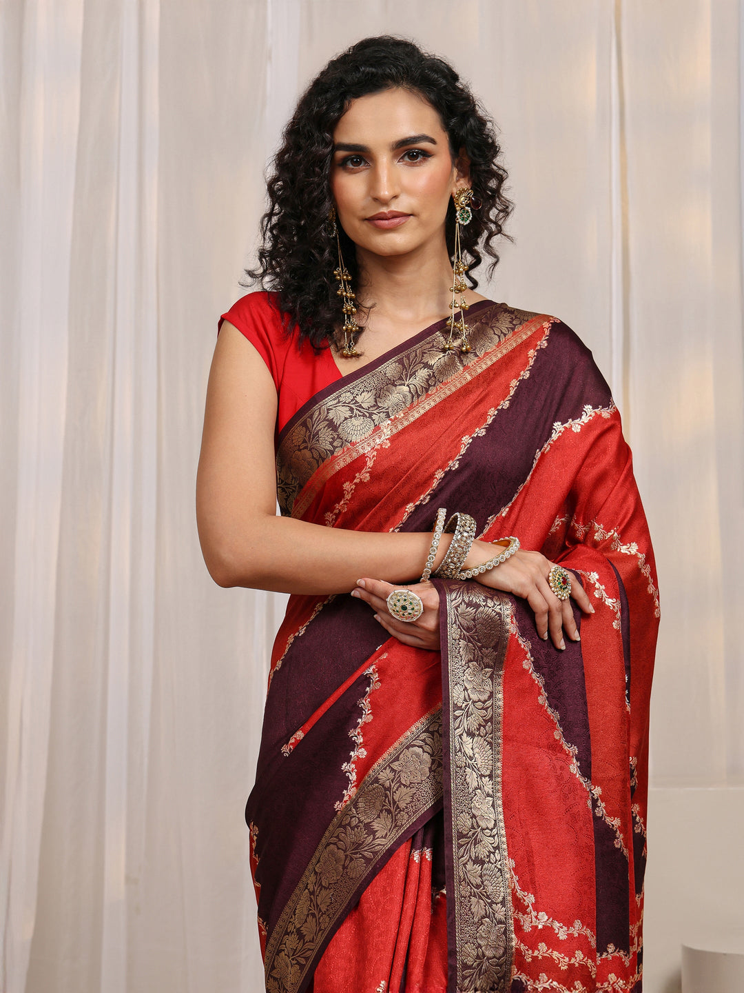  Multi-Coloured Woven Design Silk Blend Saree 
With Unstitched Blouse Piece 