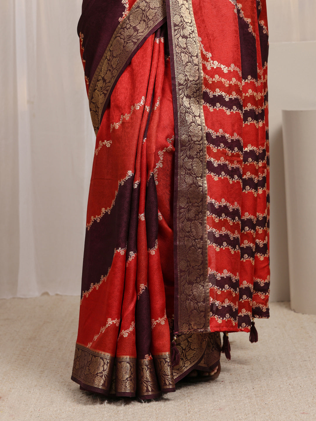  Multi-Coloured Woven Design Silk Blend Saree 
With Unstitched Blouse Piece 