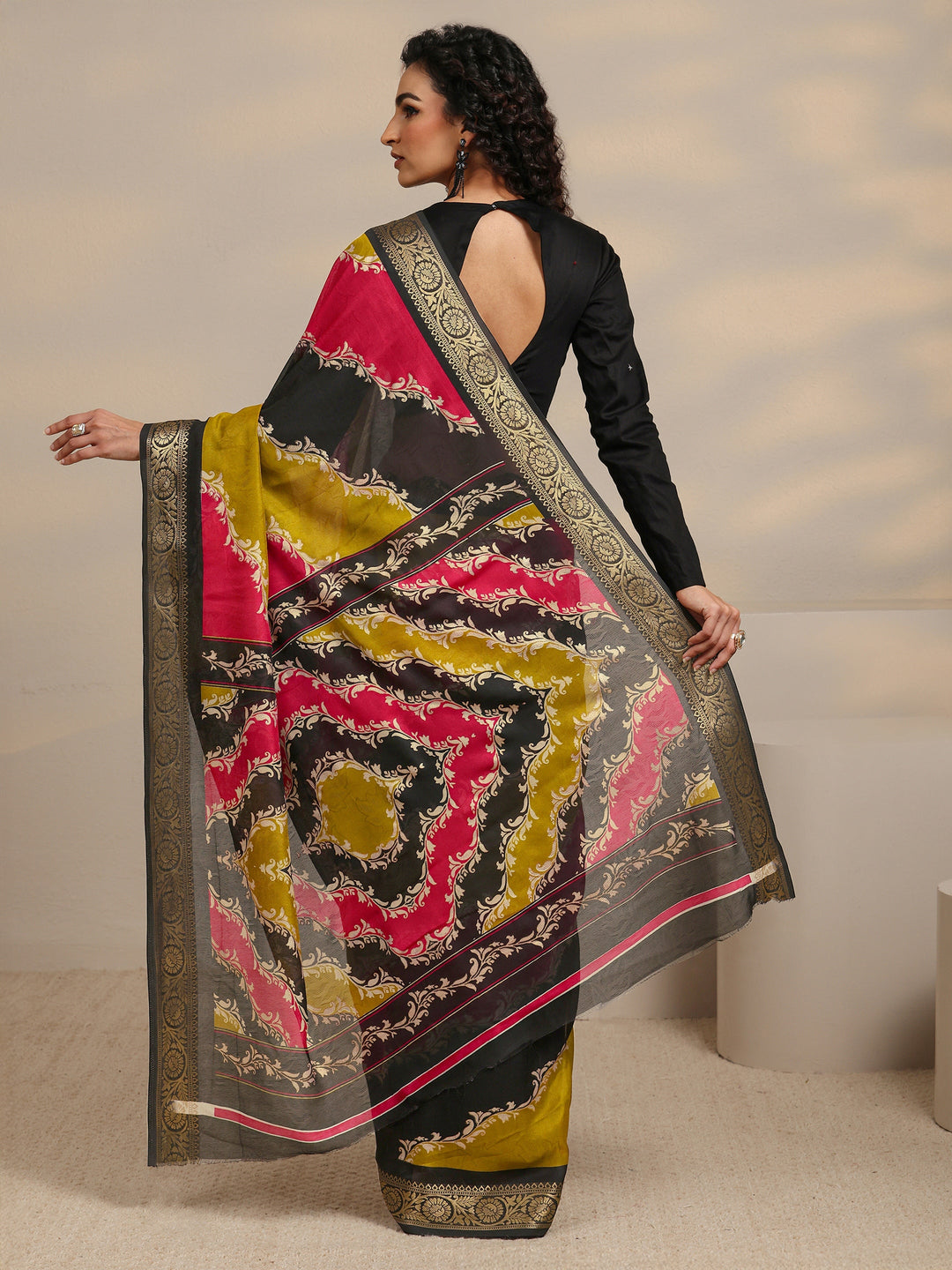 Multi-Coloured Woven Design Silk Blend Saree 
With Unstitched Blouse Piece 