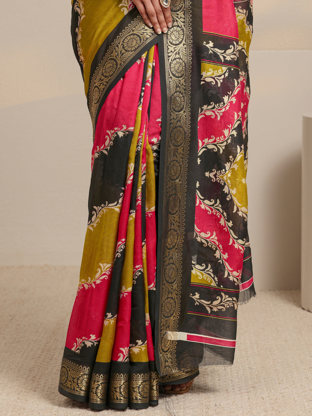  Multi-Coloured Woven Design Silk Blend Saree 
With Unstitched Blouse Piece 
