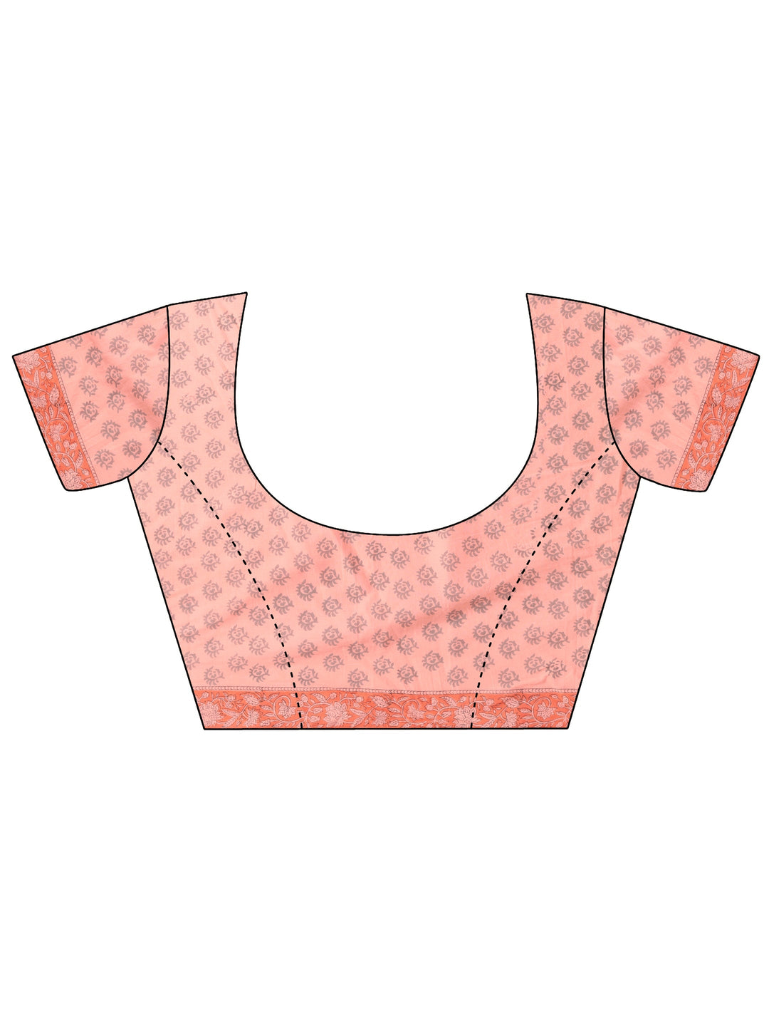  Peach Printed Cotton Blend Saree With Unstitched Blouse Piece 