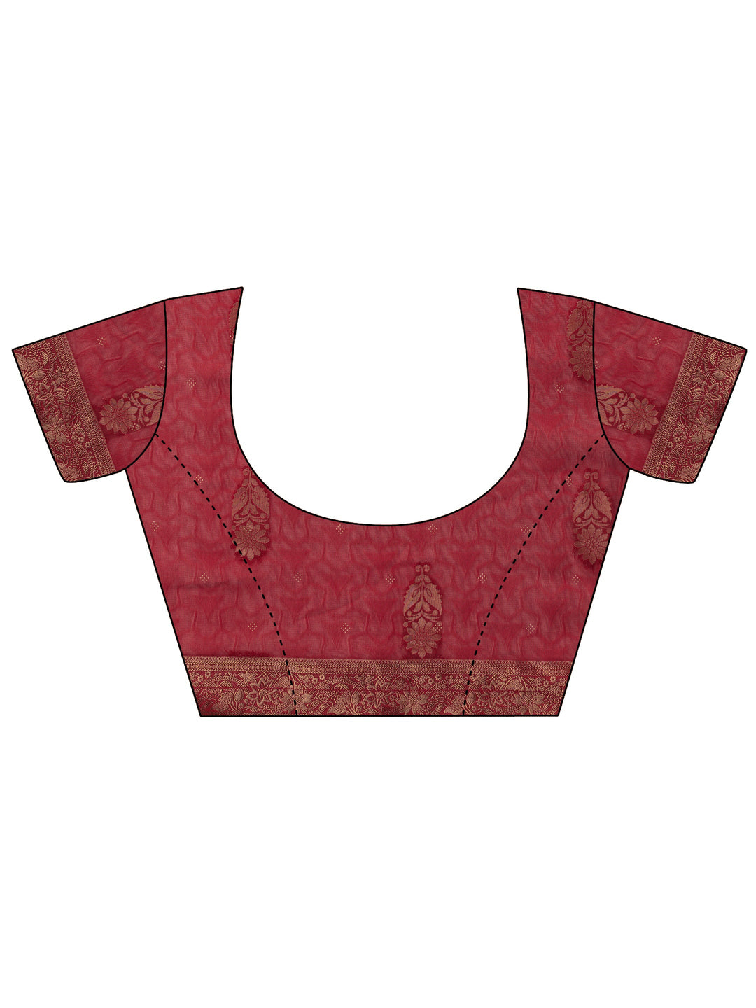  Red Floral Woven Design Silk Blend Saree With Unstitched Blouse Piece 