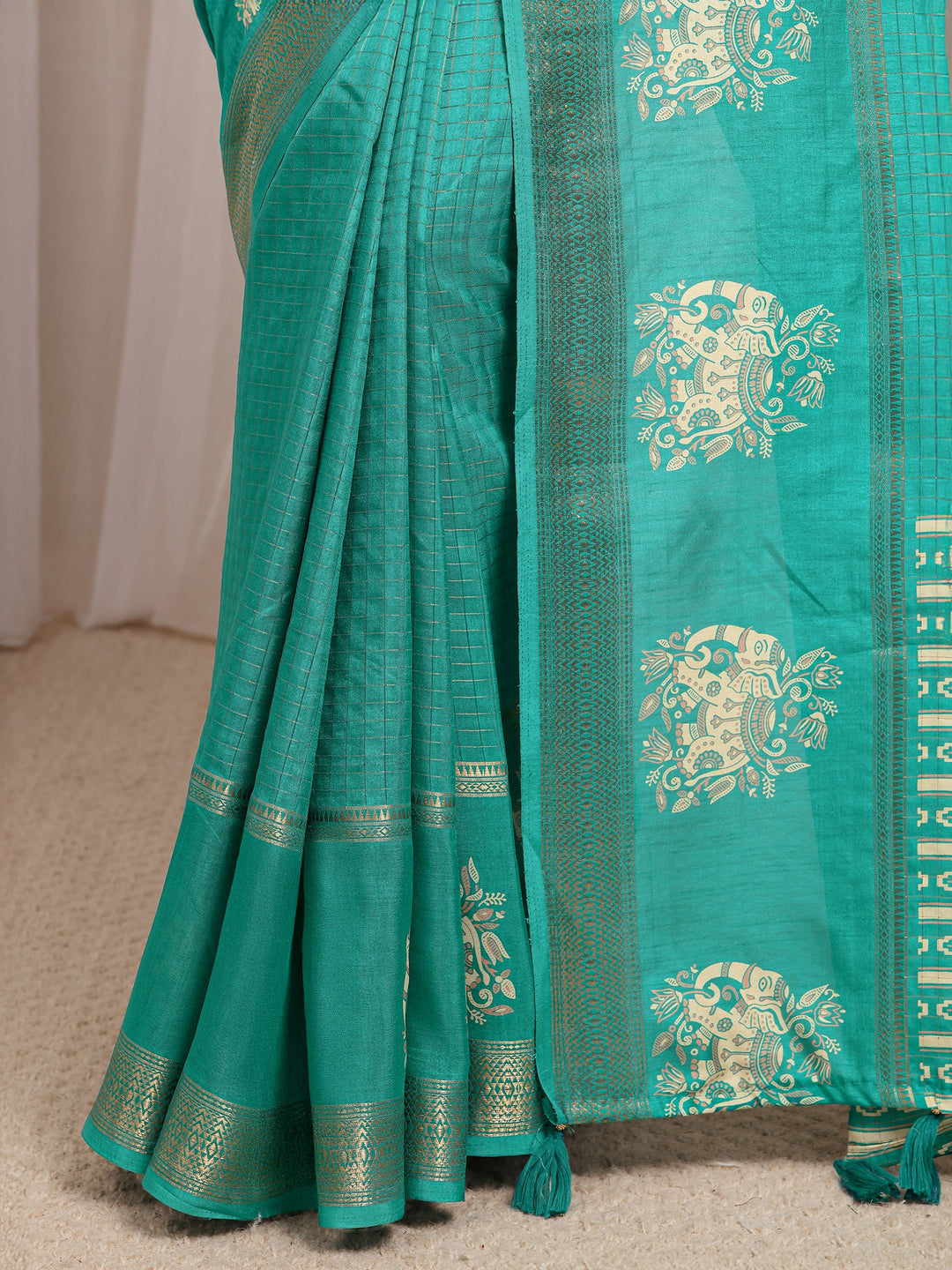  Green Ethnic Motif Woven Design Silk Blend Saree With Unstitched Blouse Piece 